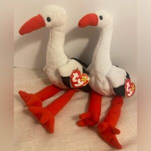 2 Ty Beanie Babies Ty Stilts the Stork bird vintage 90s beanbag plush toy LOT